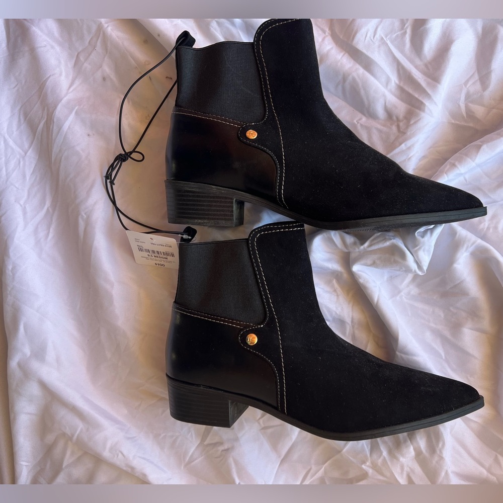 Liz Claiborne Black Barrington Ankle Stacked Heel Boots Women's Booties Size 9.5